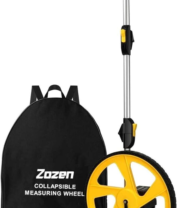 Zozen Measuring Wheel in Feet and Inches, Collapsible with One key to Zero, Kickstand, Starting Point Arrow and Cloth Carrying Bag, Measurement 0-9,999 Ft.