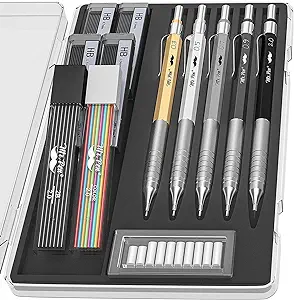 Mr. Pen- Metal Mechanical Pencil Set with Leads and Eraser Refills, 5 Sizes - 0.3, 0.5, 0.7, 0.9 and 2 Millimeters, Sketching/ Drafting Pencil