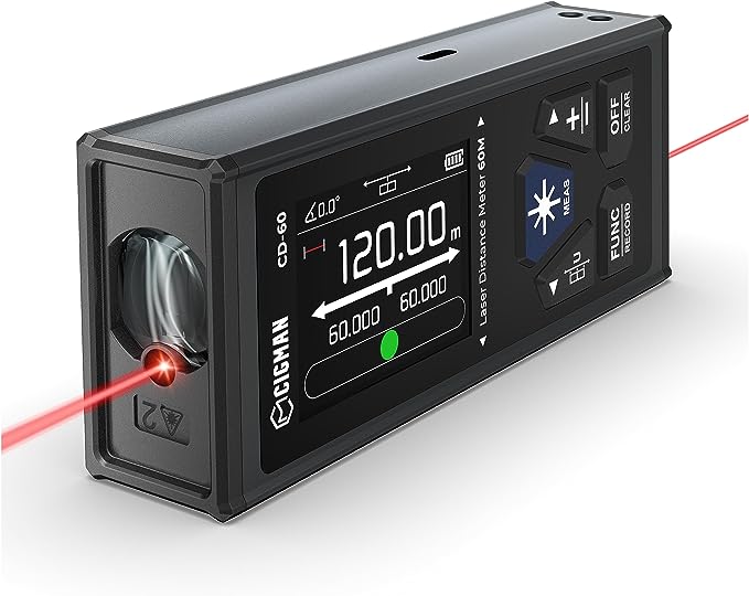 CIGMAN Dual Laser Distance Meter 393ft/120M Bilateral Laser Measurement Tool Rechargeable Laser Measure with M/in/Ft Multiple Units Multifunctional Laser Measure(Laser Level is Class II,Output<1mW)